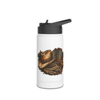 White water bottle with cowboy hat and lasso design on a white background