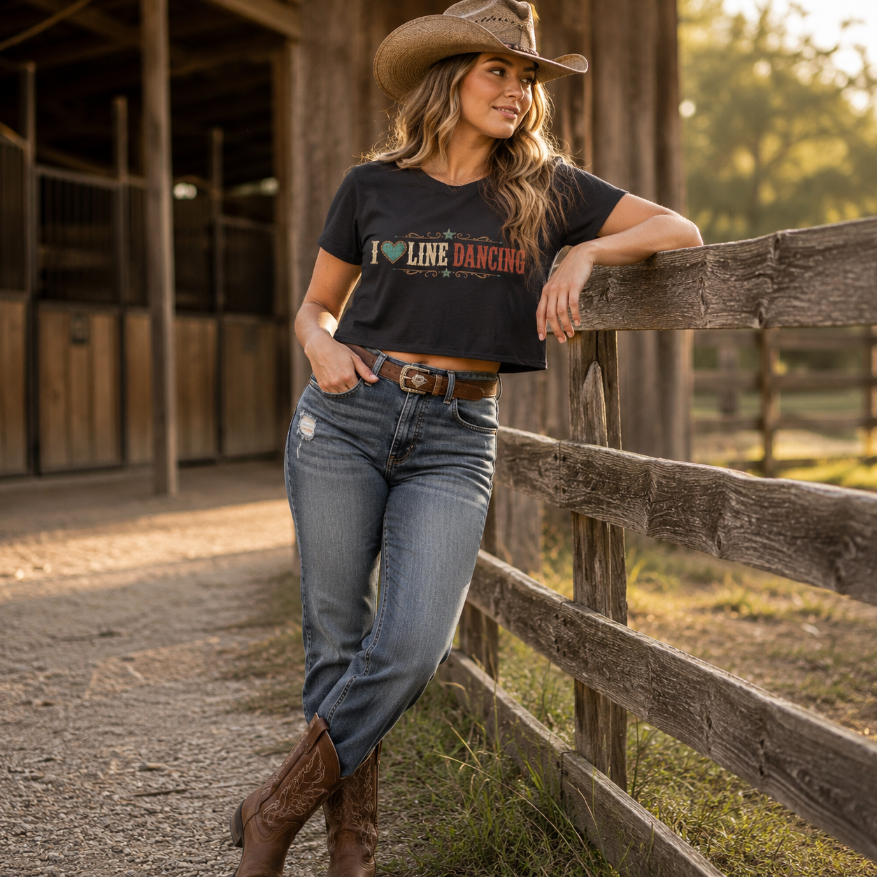 I ♥ Line Dancing Women's Cropped Tee | Western Line Dance Crop Top