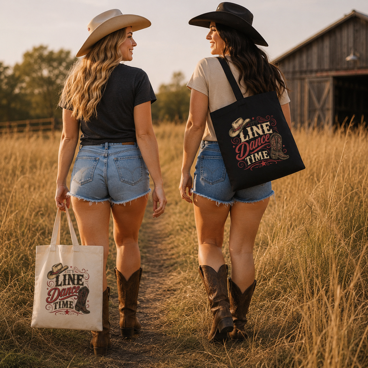 It's Line Dance Time Cotton Canvas Tote Bag | Western Line Dancing Market Bag