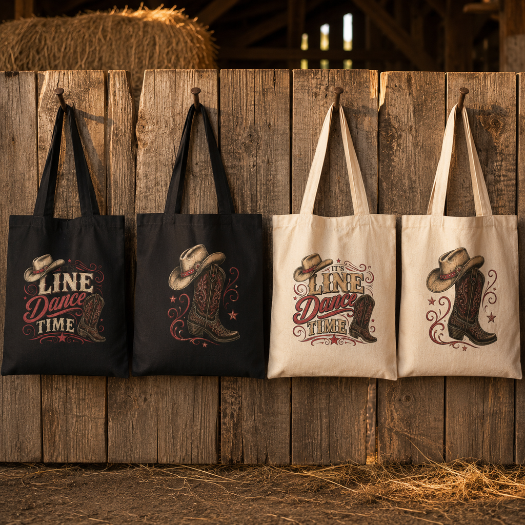 It's Line Dance Time Cotton Canvas Tote Bag | Western Line Dancing Market Bag