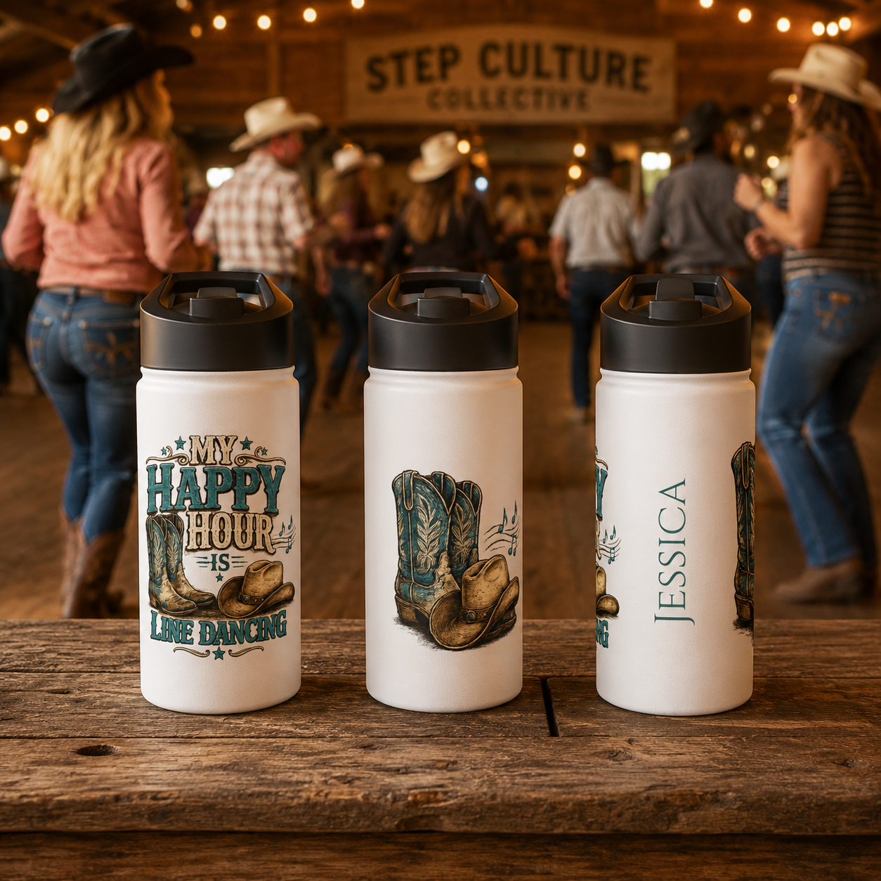 My Happy Hour Is Line Dancing Stainless Steel Water Bottle | Personalised Dance Bottle | Country Western Drink Bottle | Line Dancing Gift | Insulated Water Flask