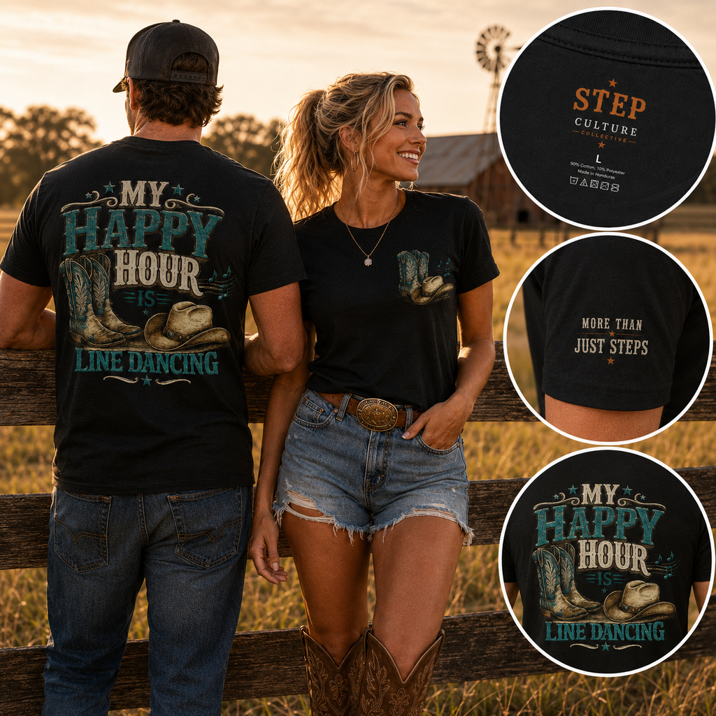 My Happy Hour Is Line Dancing Tee | Western Line Dance Shirt | Country Dance T-Shirt