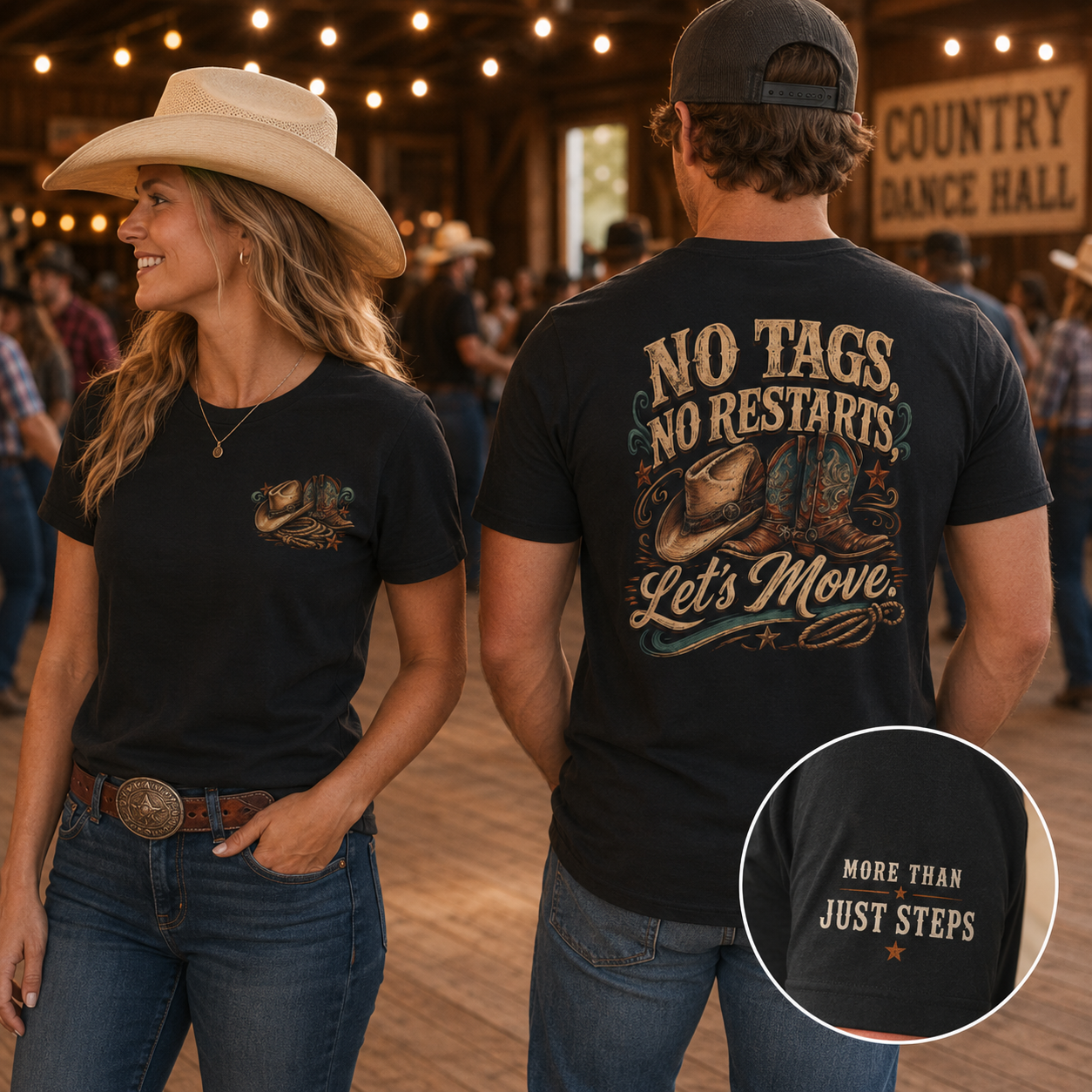 No Tags, No Restarts, Let's Move! Cowboy Graphic Tee