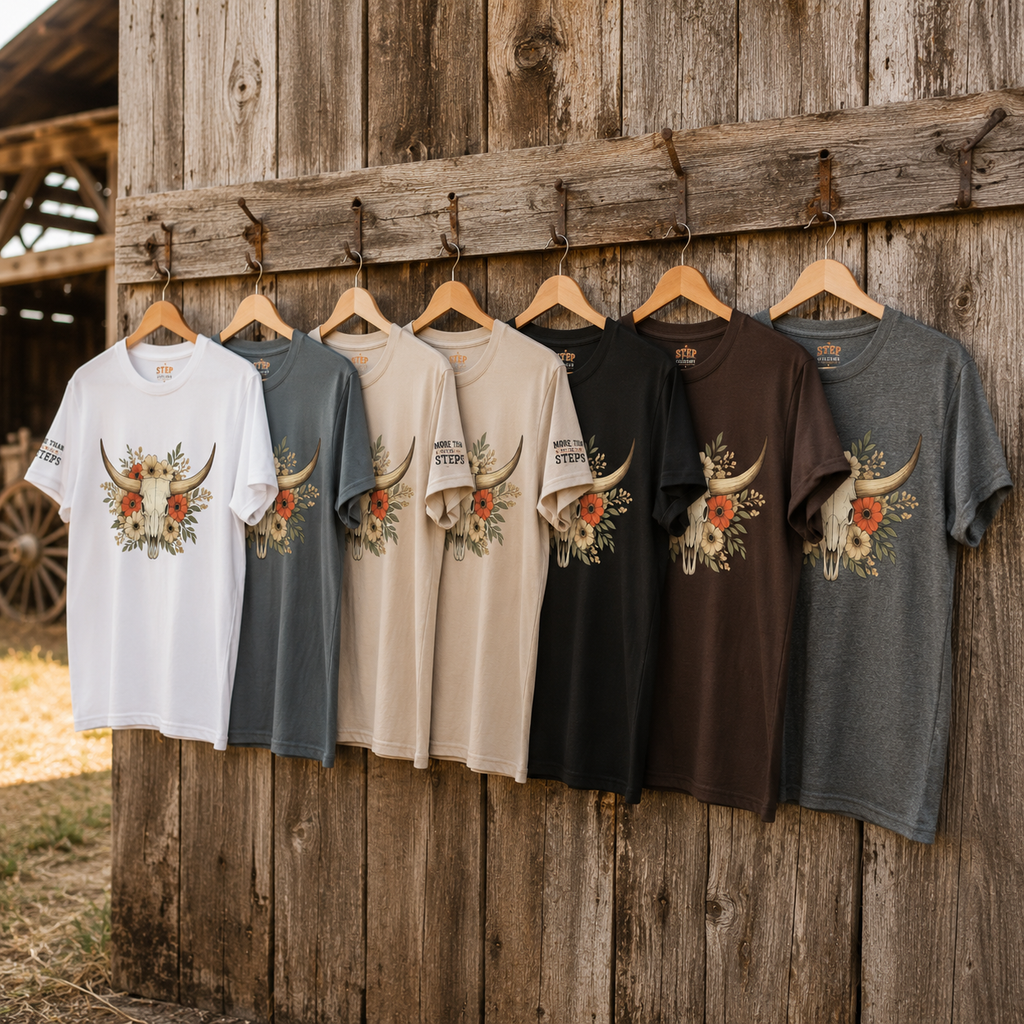 Longhorn Floral Skull Tee – More Than Just Steps Edition